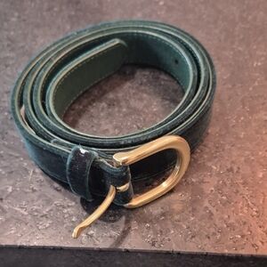 J. Crew Deep Green Velvet Belt with Gold Buckle